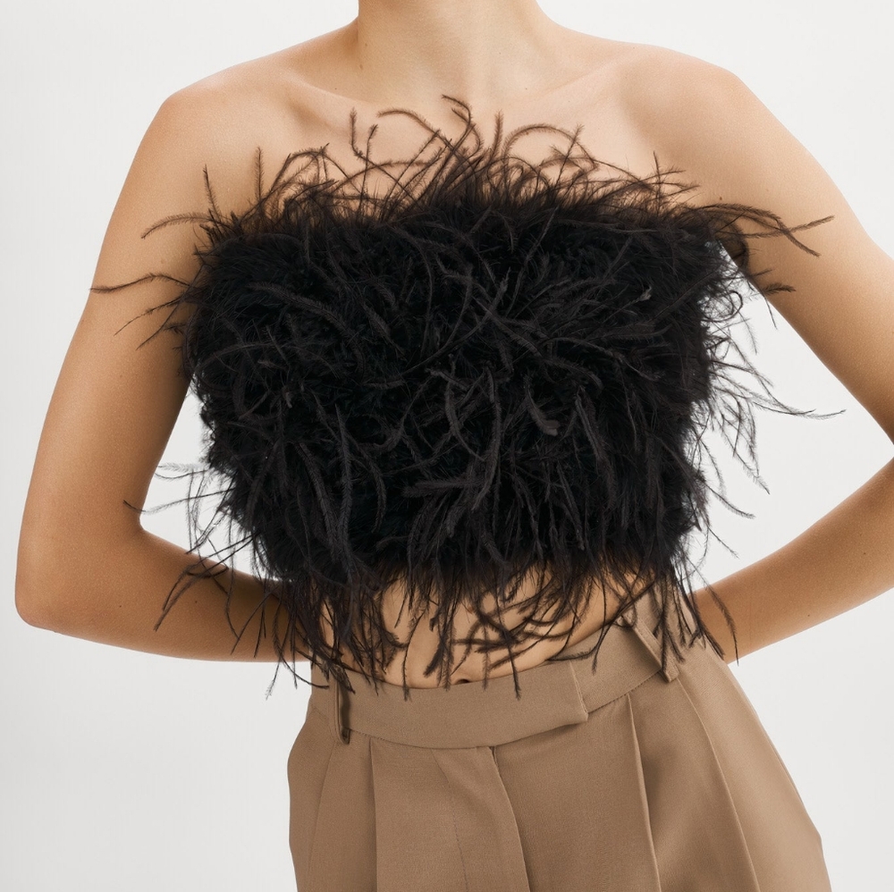 LAMARQUE Strapless Zaina Ostrich Feather Top